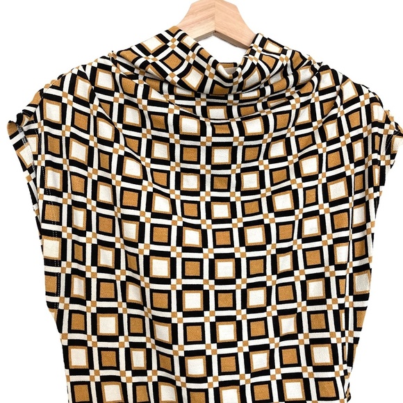 ANTHROPOLOGIE Maya Geometric Print Ruched Cowl Neck Sleeveless Sheath Dress - Picture 8 of 14